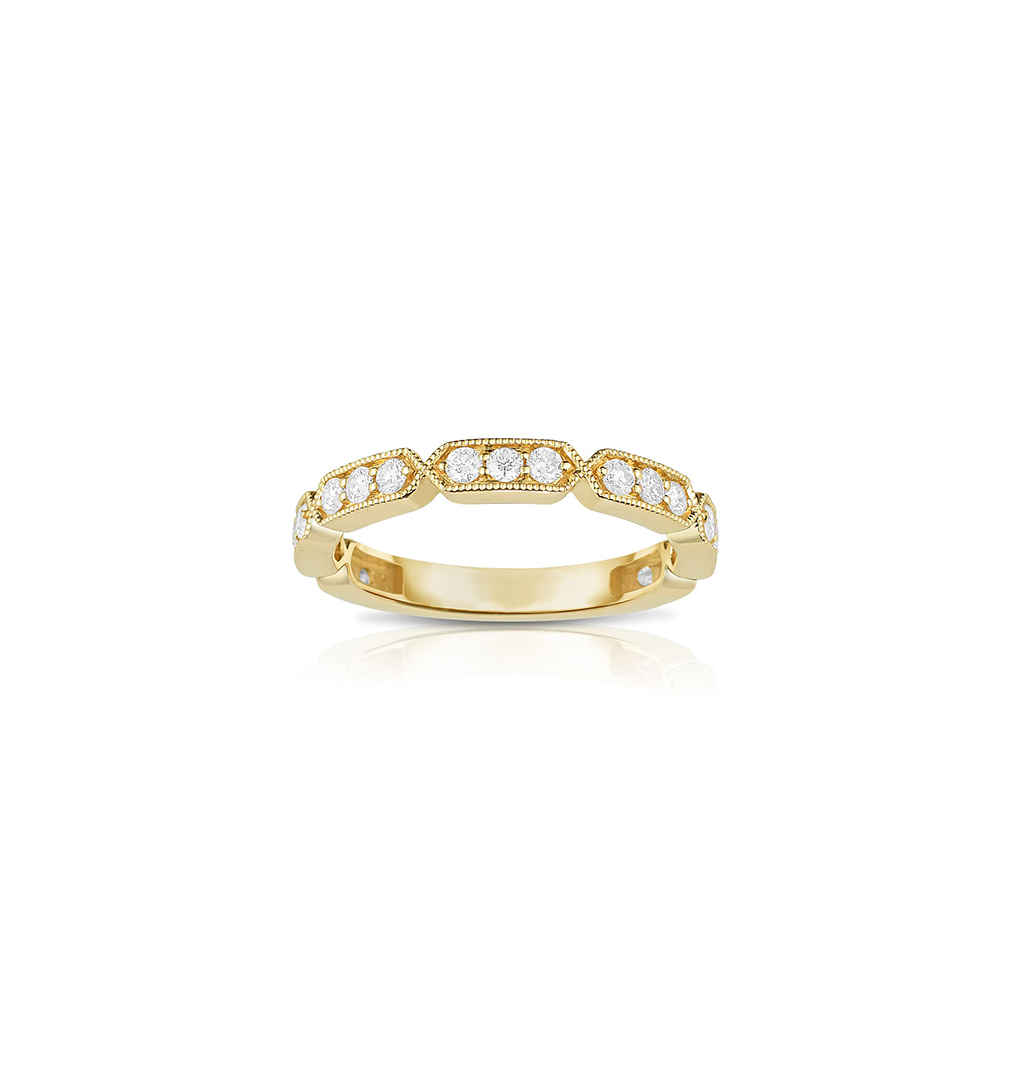 Sabel Collection 14K Yellow Gold Round Diamond Milgrain Detail Ring