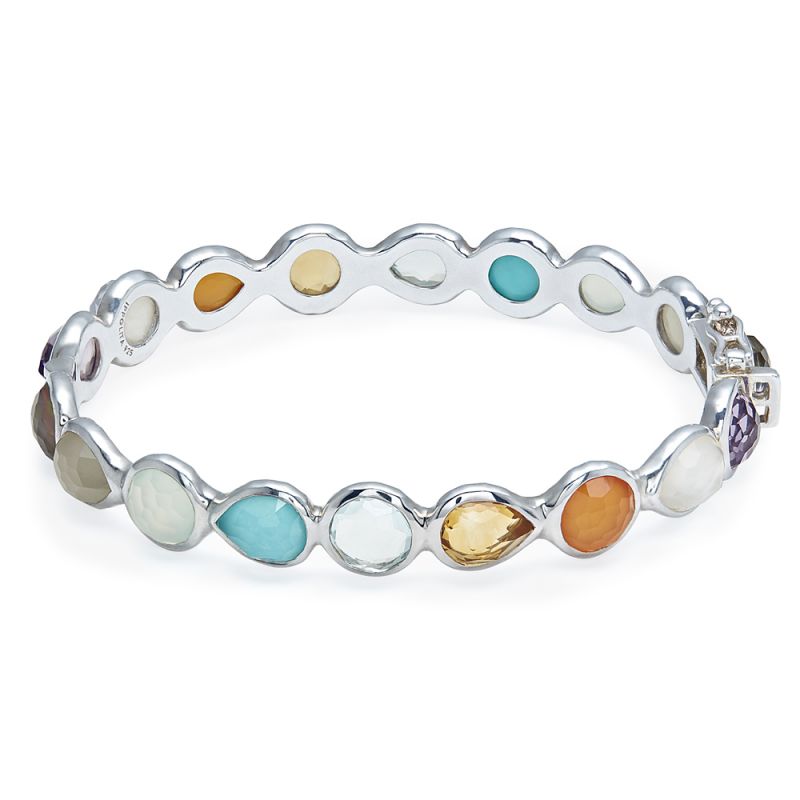 IPPOLITA Rock Candy Sterling Silver All Around Hinged Multi Color Gemstone Bangle