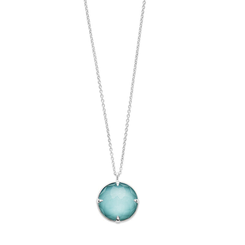 Sterling Silver Round Pendant in Clear Quartz and Turquoise Doublet