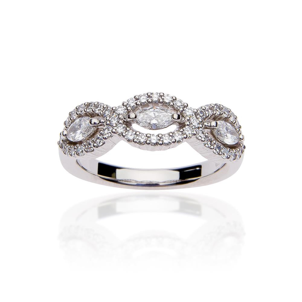 SUWA Platinum Marquise Cut and Round Diamond Ring
