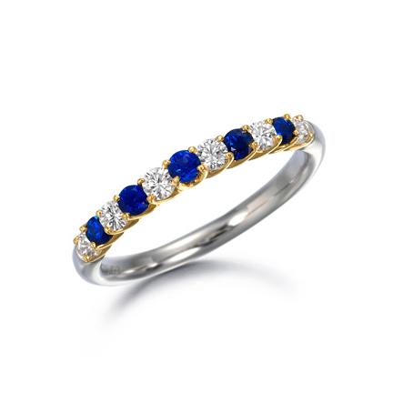 Suwa Platinum and 18K Yellow Gold Prong Set Sapphire and Diamond Ring