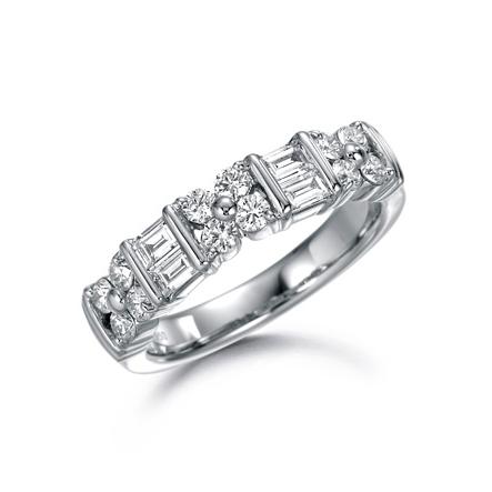 SUWA Platinum Baguette and Round Cut Diamond Dinner Ring