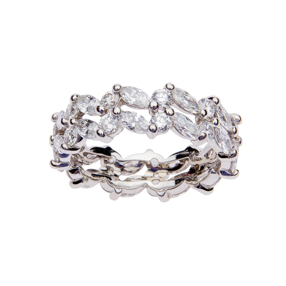 Suwa Platinum Marquise and Round Diamond Anniversary Band