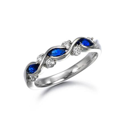 Suwa Platinum Marquise Cut Sapphire and Diamond Ring