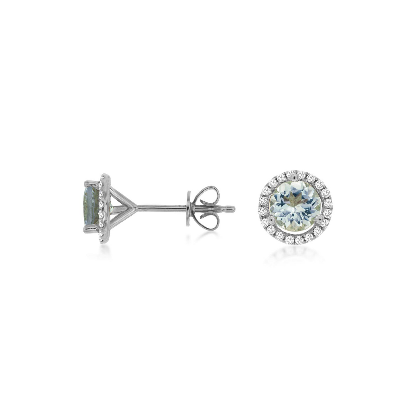 Sabel Collection 14K White Gold Round Aquamarine and Diamond Halo Earrings