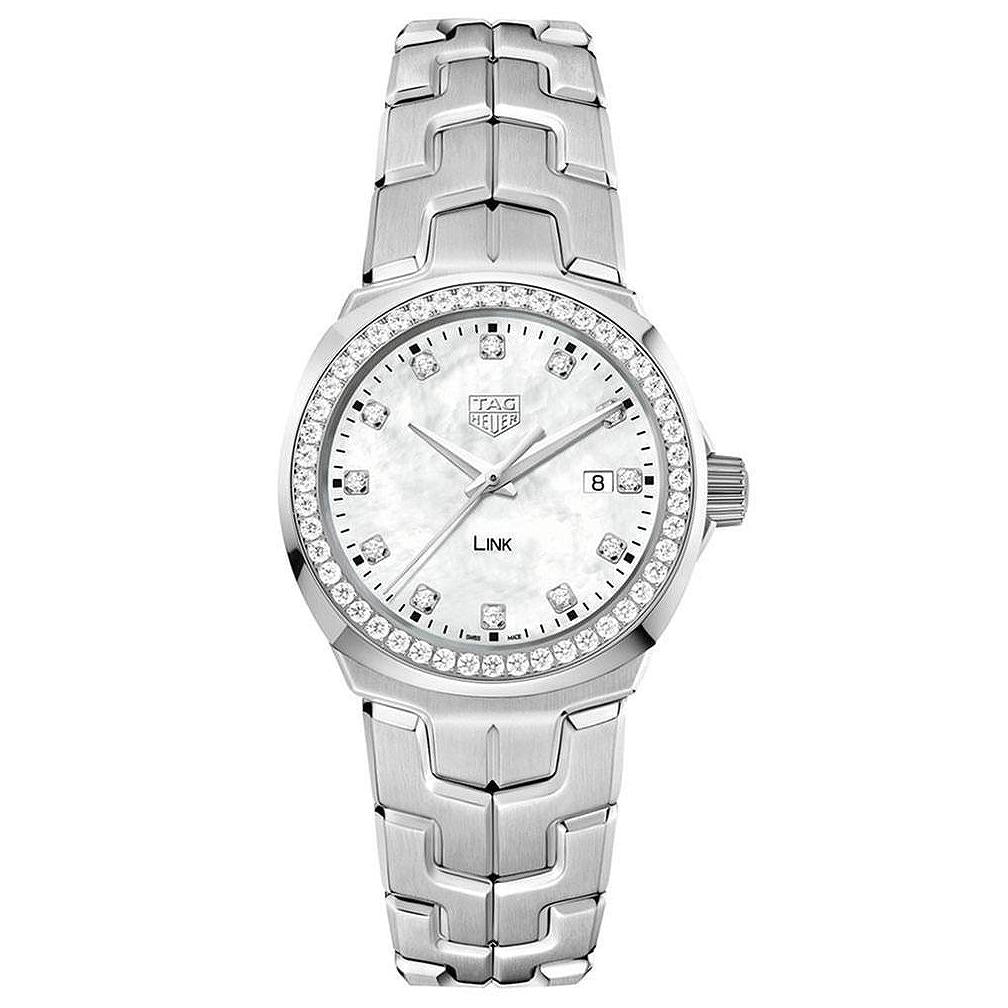 TAG Heuer Link Ladies White Mother of Pearl Dial Diamond Bezel Watch