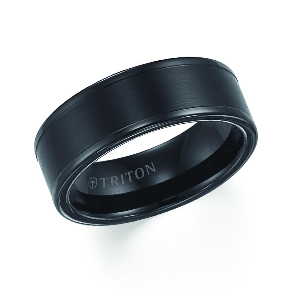 Triton Men's 8mm Black Tungsten Carbide Comfort Fit Wedding Band