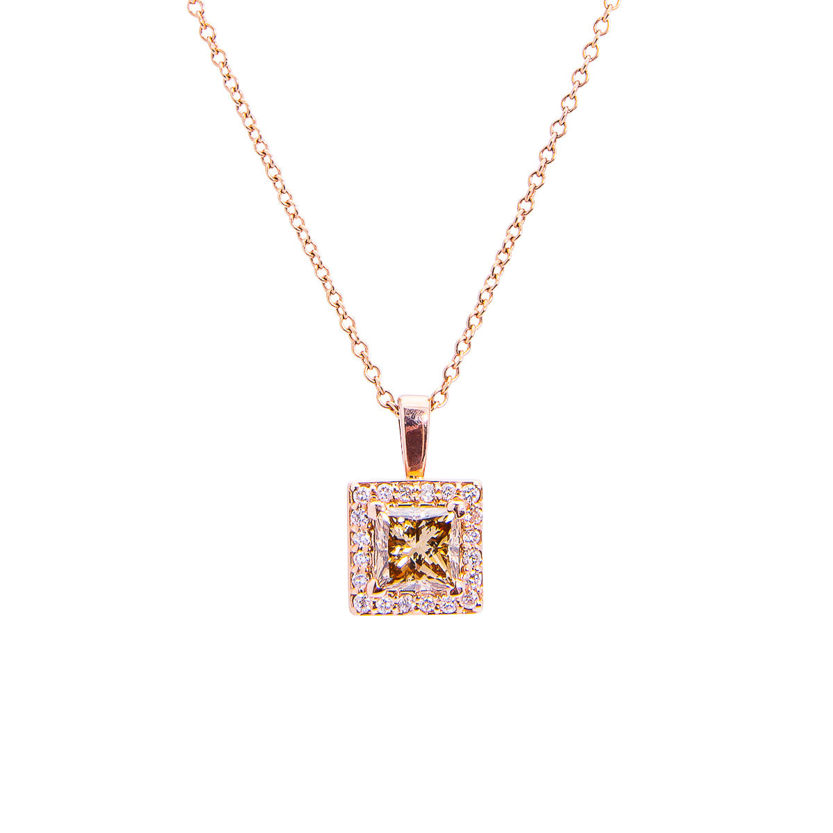 Sabel Collection 14K Rose Gold Square Mocha Diamond with White Diamond Halo